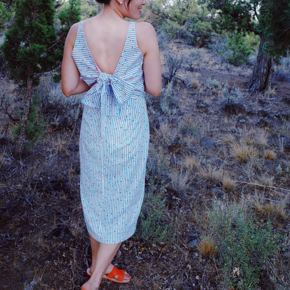 Handmade Vintage-Inspired Wrap Dress Japanese Fabric in Polka Dots Stripes